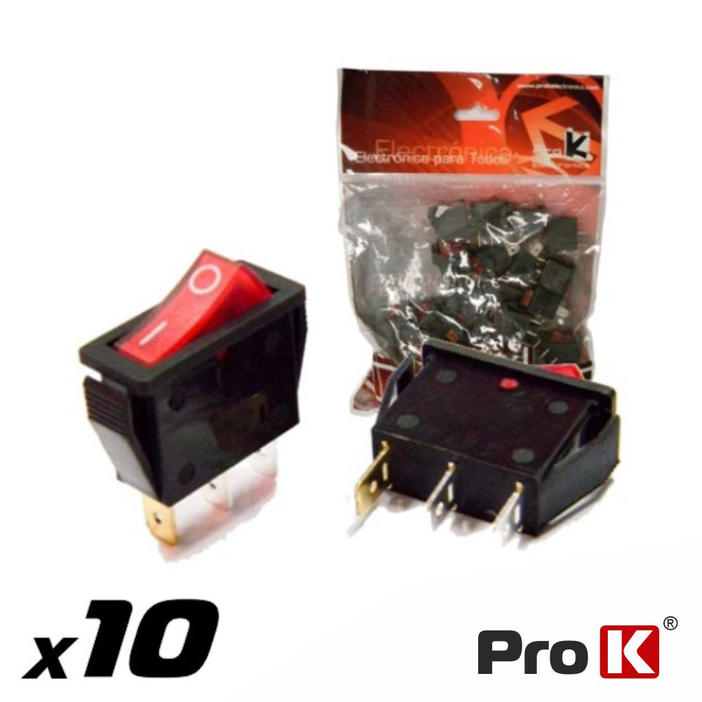 INTERRUPTOR BASCULANTE C/ LUZ 15A-250V SPST ON-OFF 10X PROK