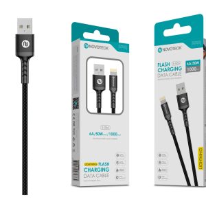 Cabo Lightning 6A 50W 1M Negro Durabilidade Nylon Trançado S-066