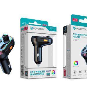 Transmissor FM Bluetooth Novoteck NC-004 com Carregamento Rápido Tipo-C e Iluminação RGB