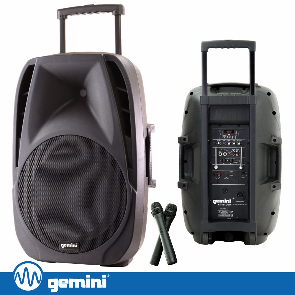 ES-15TOGO Coluna amplificada 15p. 800w BT/FM/usb/sd/mic/bateria - Gemini -