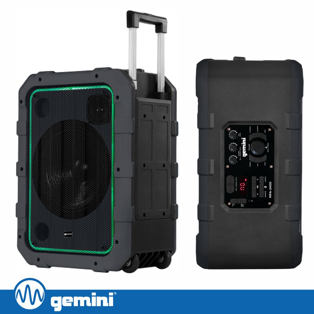 Coluna Bluetooth Portátil 10" 240W FM/USB/MIC IPX4 GEMINI