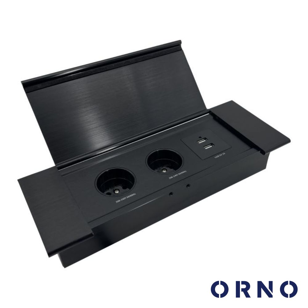 Tomada Elétrica Encastrar 2x Schuko 2x USB Preta ORNO