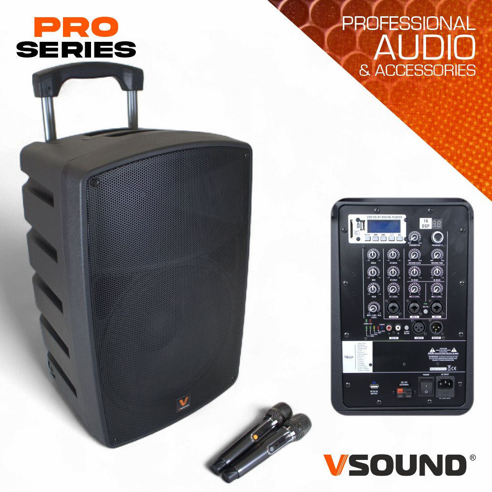 Coluna Amplificada 15" 300W USB/BT/SD/Bat/2xMIC UHF VSOUND
