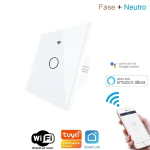 Interruptor Wifi + Rf433 de Parede Touch Vidro 1 C