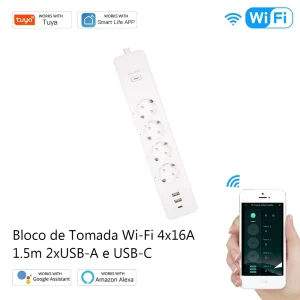 Bloco de Tomada Wi-Fi 4x16a 1.5m 2xusb-A e Usb-C