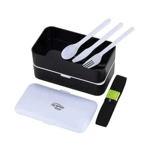 Kit Hermético Rect 2 Capas 1200ml + Talheres Pret.