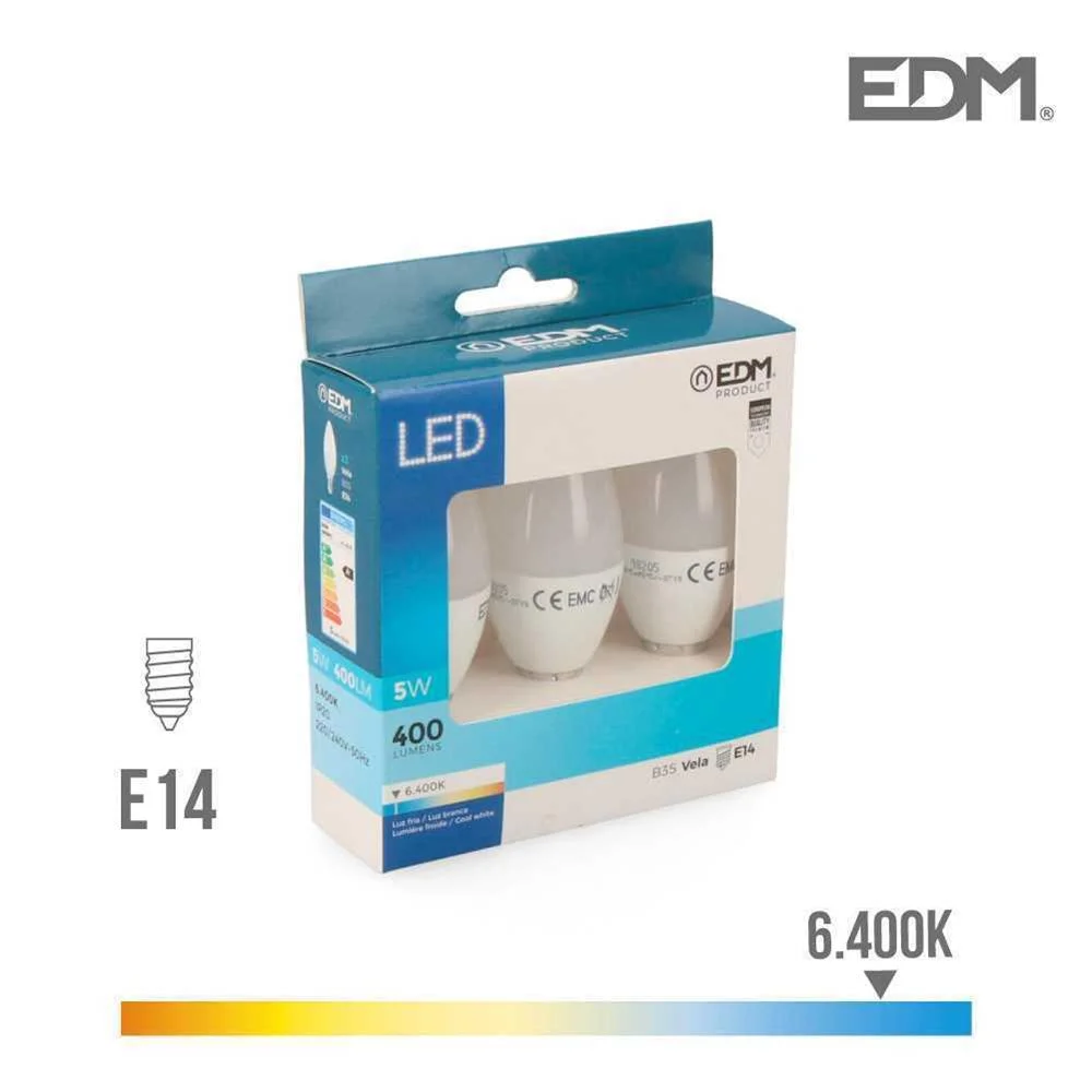 Kit 3 Lâmpadas Vela LED E14 5w 400 Lm 6400k Luz Fr