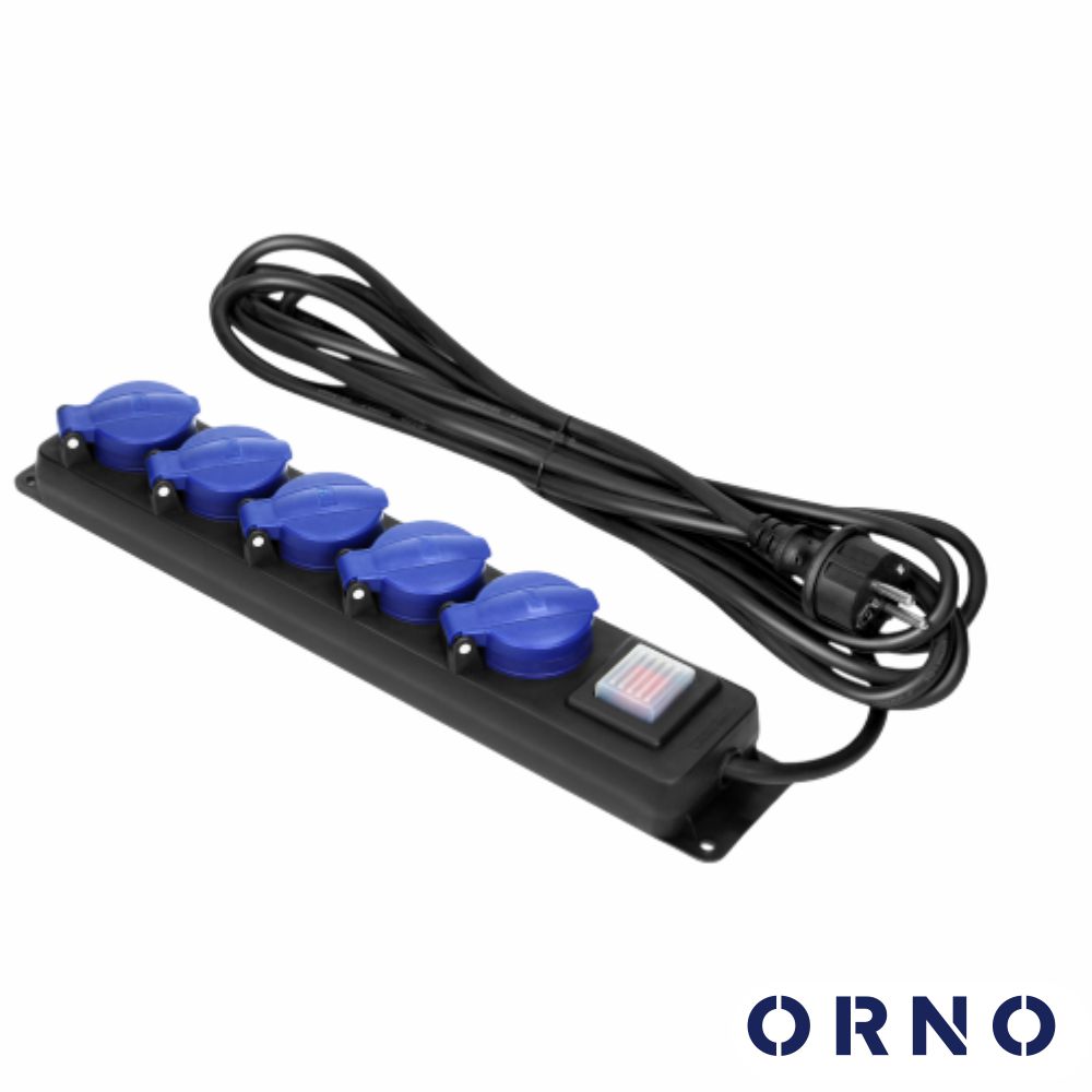 Extensão Elétrica 5x Schuko C/ Interruptor 2P+E 3m IP44 ORNO