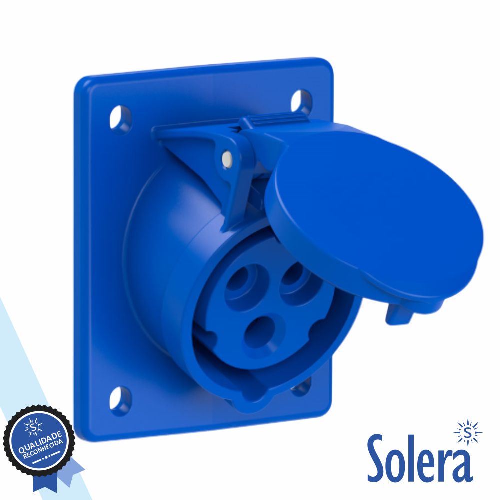 Ficha CEE Fêmea Painel 16A 2P+T 230V C/Tampa IP44 SOLERA