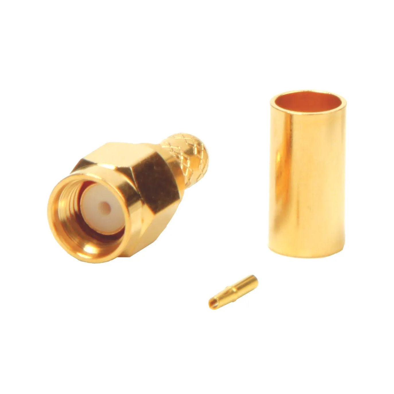Ficha SMA Macho Invertido Cravar 50Ohm - Dourado