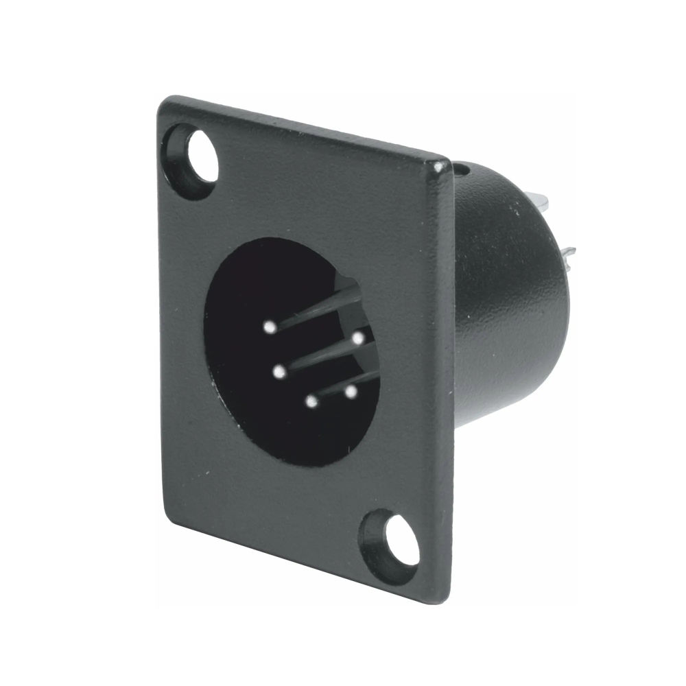 Ficha XLR Macho 5 Pinos Chassi - Preta