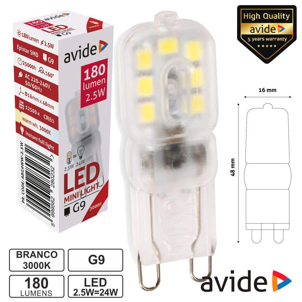 ABG9WW-2.5W Lampada LED G9 2.5W 230V 3000K 180LM