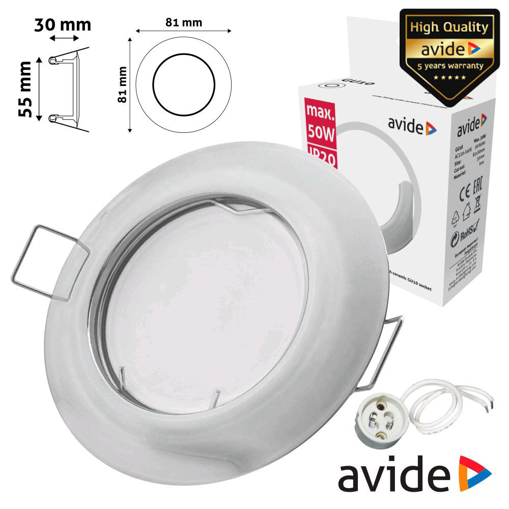 ARO REDONDO FIXO CÓNICO CROMADO P/ MR16-GU10 AVIDE