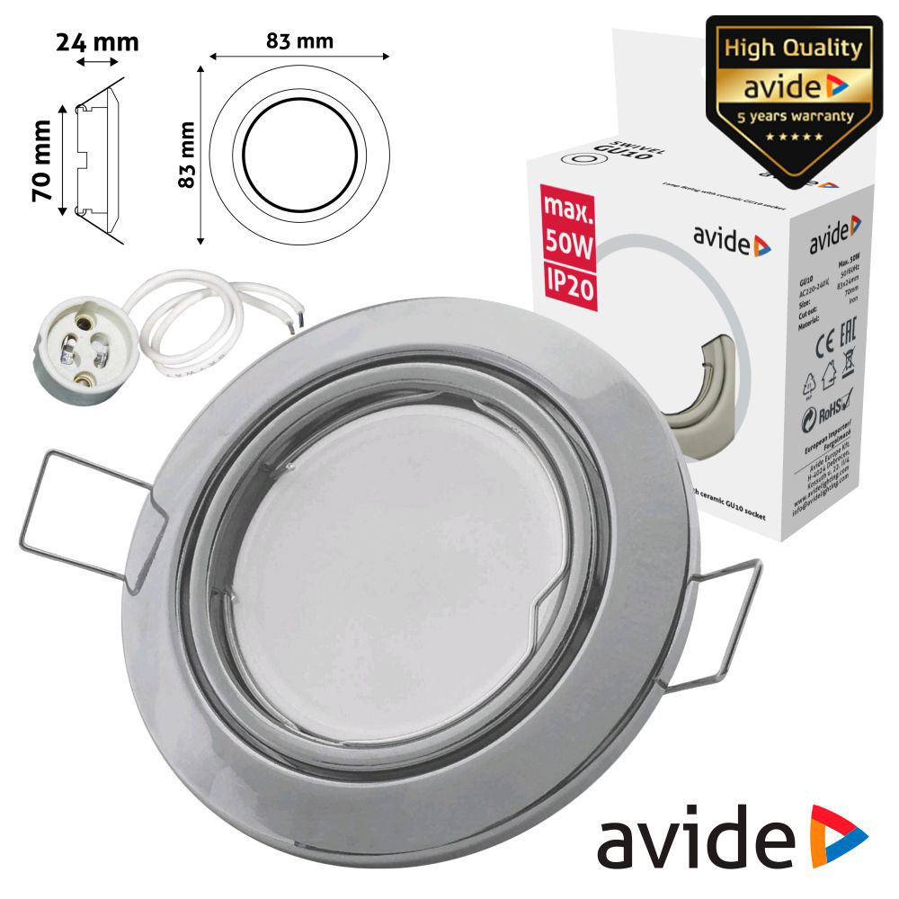 ARO REDONDO AJUSTÁVEL CÓNICO CROMADO P/ MR16-GU10 AVIDE