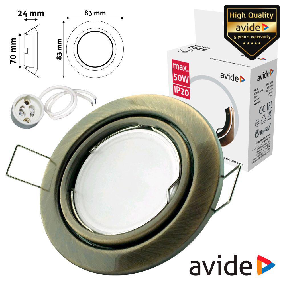 ARO REDONDO AJUSTÁVEL CÓNICO COBRE P/ MR16-GU10 AVIDE