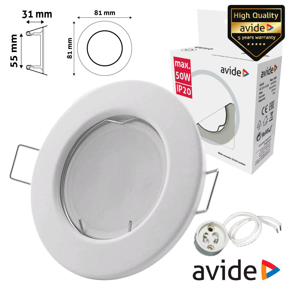 ABGU10F-N-W Aro Redondo para Lampadas GU10/MR16 Fixo Branco