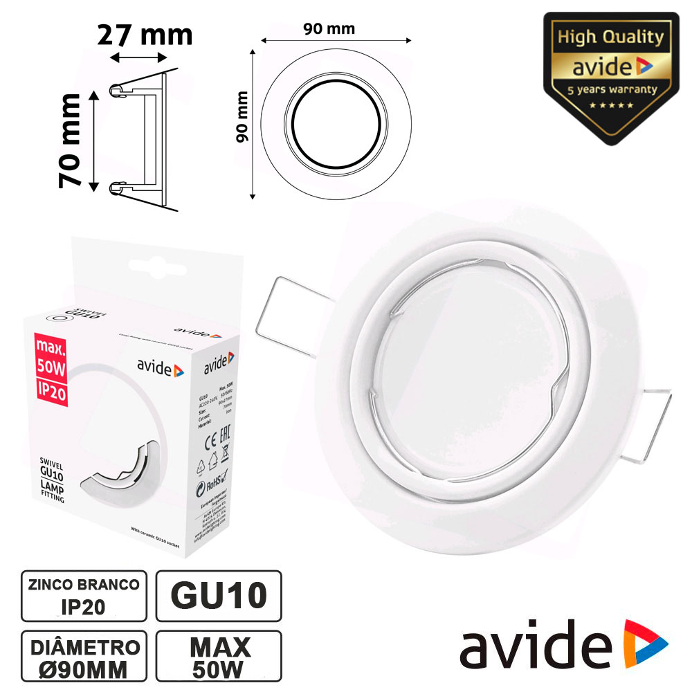 ABGU10F-NS-W Aro redondo ajustável p/ MR16 / GU 10 - branco -