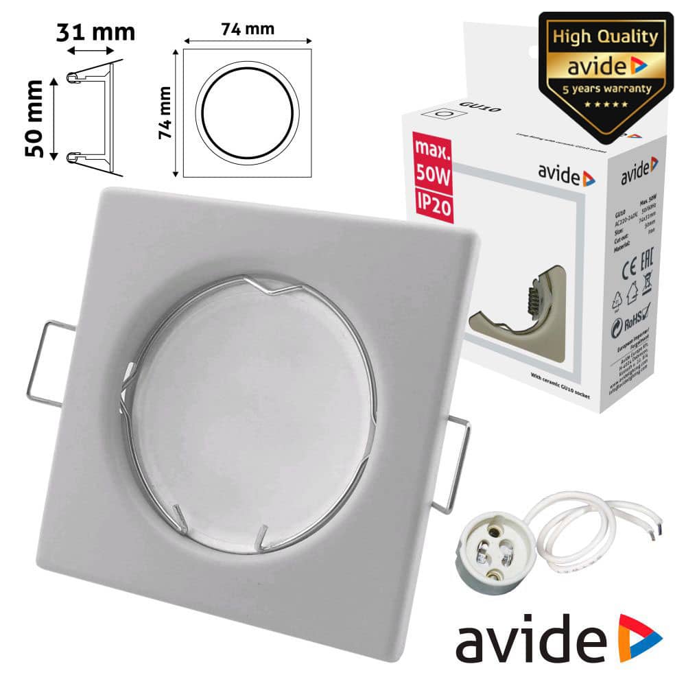 ARO QUADRADO FIXO BRANCO P/ MR16-GU10 AVIDE