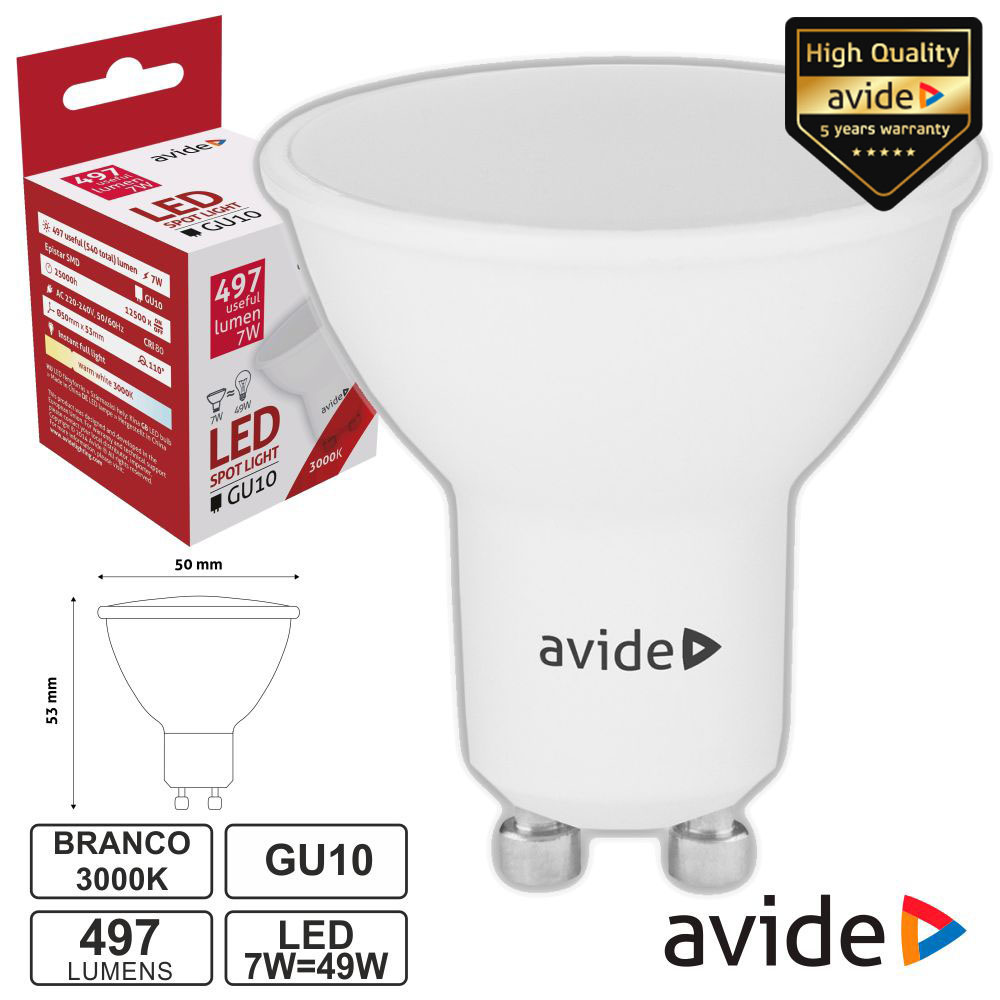 ABGU10WW-7W-AP Lampada led GU10 7W 230V 3000K 610LM