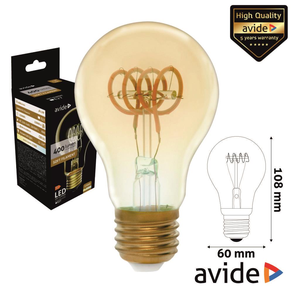 Lâmpada E27 4.5W Globo 230V Filamento 2700K 400lm AVIDE