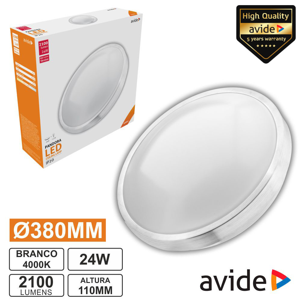 Aplique LED Redondo Teto 24W 380mm 4000K 2100lm AVIDE