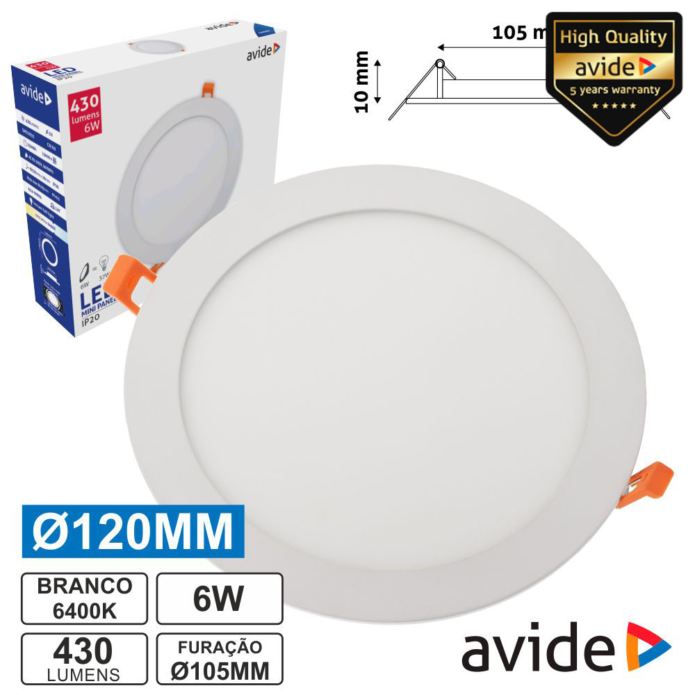 ACRPCW-R-6W-ALU PAINEL LEDS REDONDO 6W 120MM 6400K 430LM AVIDE