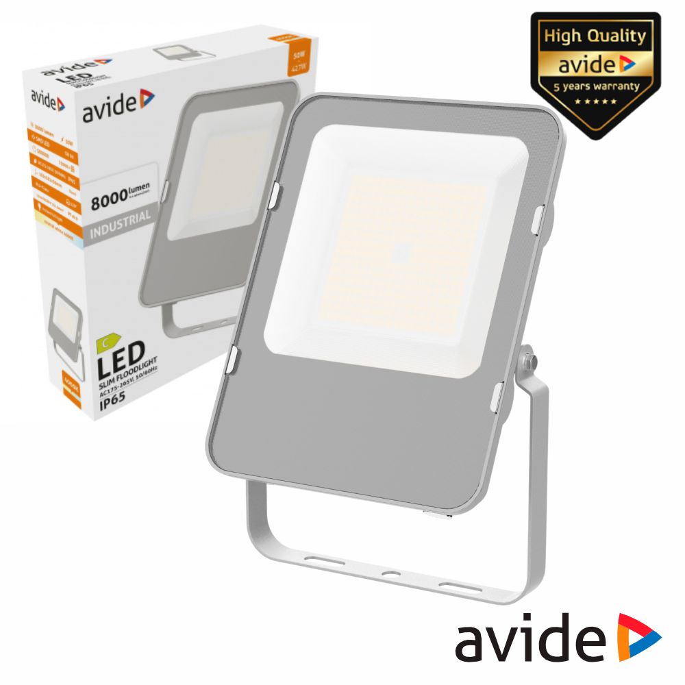 Foco LED Industrial 50W 230V 4000K 8000lm Cinza IP65 AVIDE