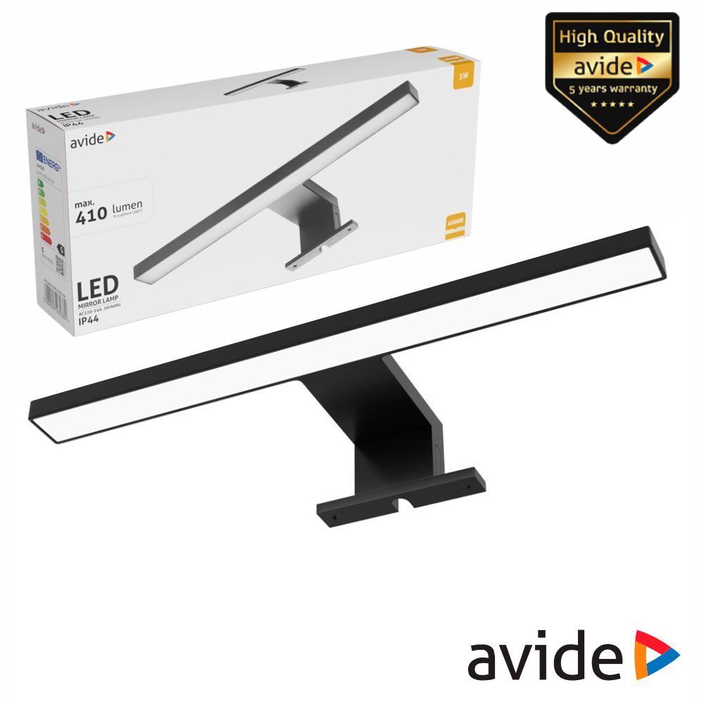 Candeeiro LED 5W 410lm 300mm 4000K IP44 Preto AVIDE