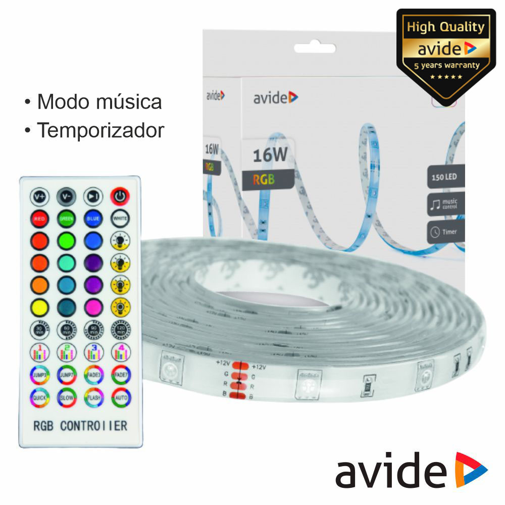 Kit Fita 150 LEDS 5050 RGB 12V 16W/m 5m IP65 AVIDE