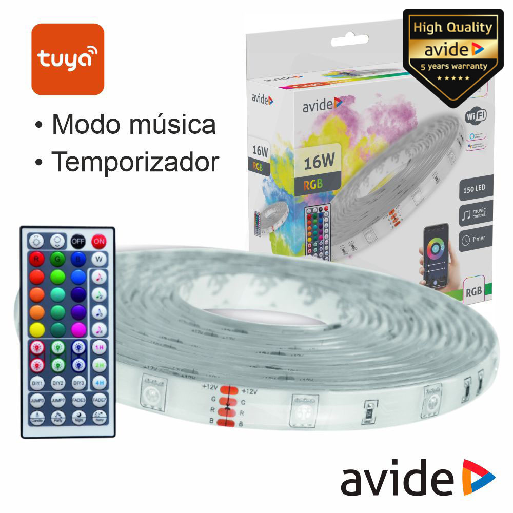 Kit Fita 150 LEDS 5050 RGB 12V 5m IP65 WIFI+ IR TUYA AVIDE