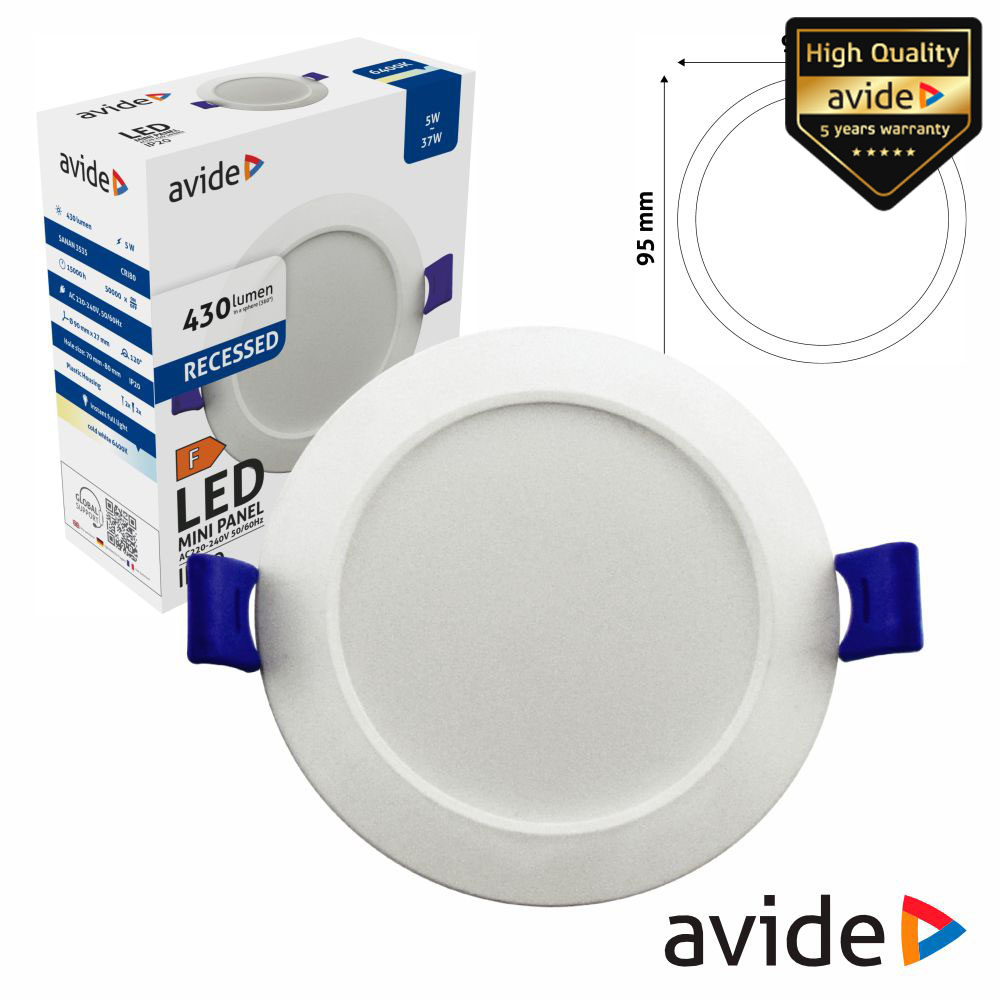 AMRPCW-R-5W-PC Painel Leds redondo Embutir 5W 90MM 6400K 430LM AVIDE