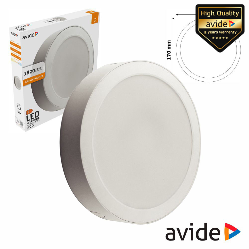 Painel LEDS Redondo Superfície 18W 170mm 4000K 1820lm AVIDE