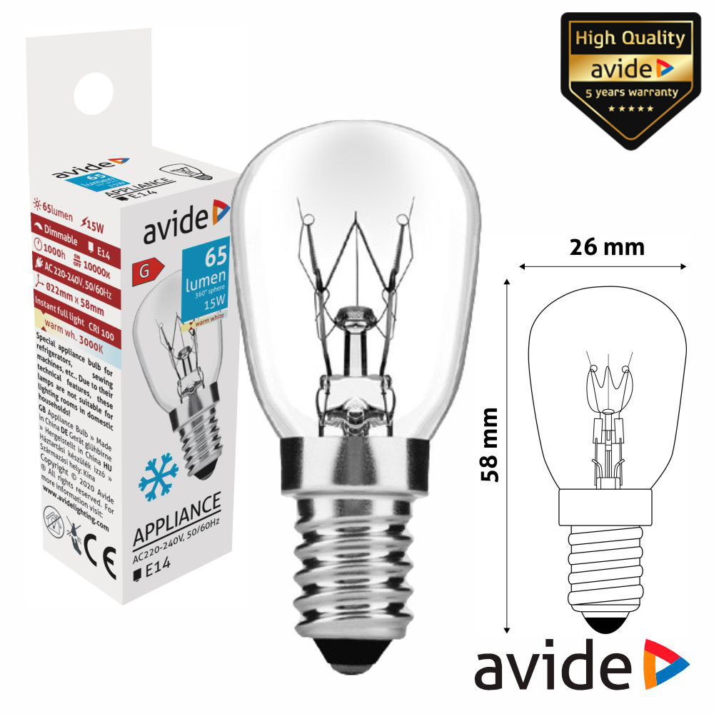Lâmpada E14 15W 230V Frigorífico AVIDE
