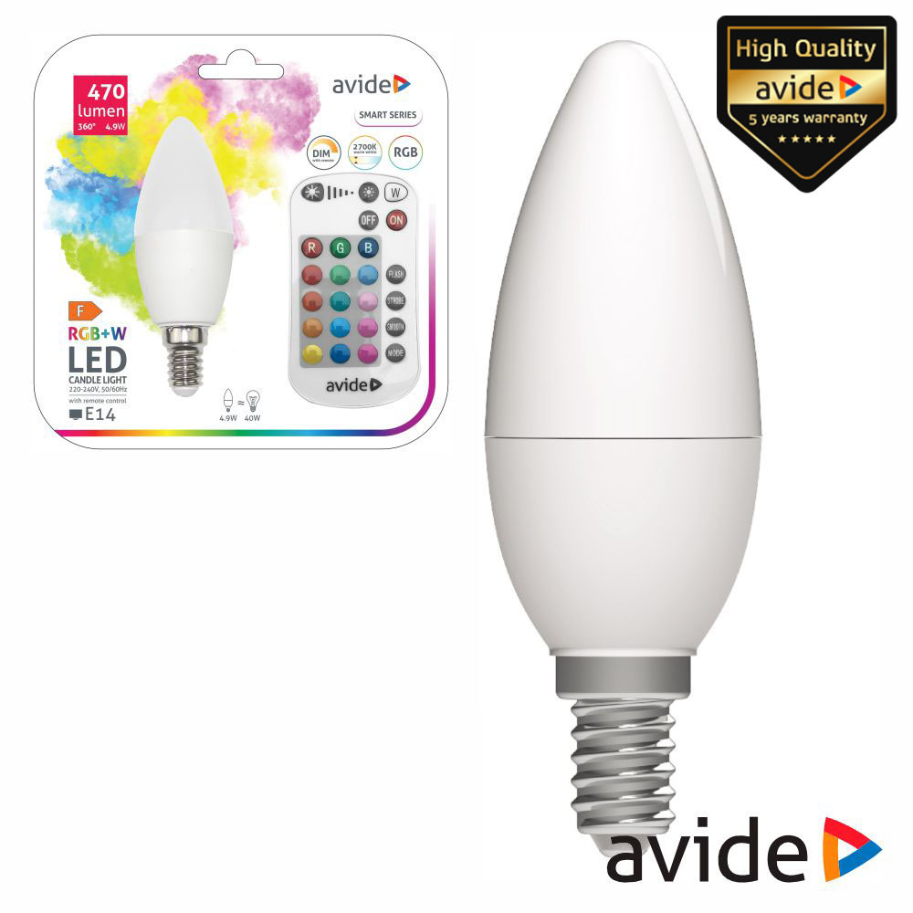 Lâmpada E14 Dimável 4.9W LED Globo RGB+W 2700K 470lm AVIDE