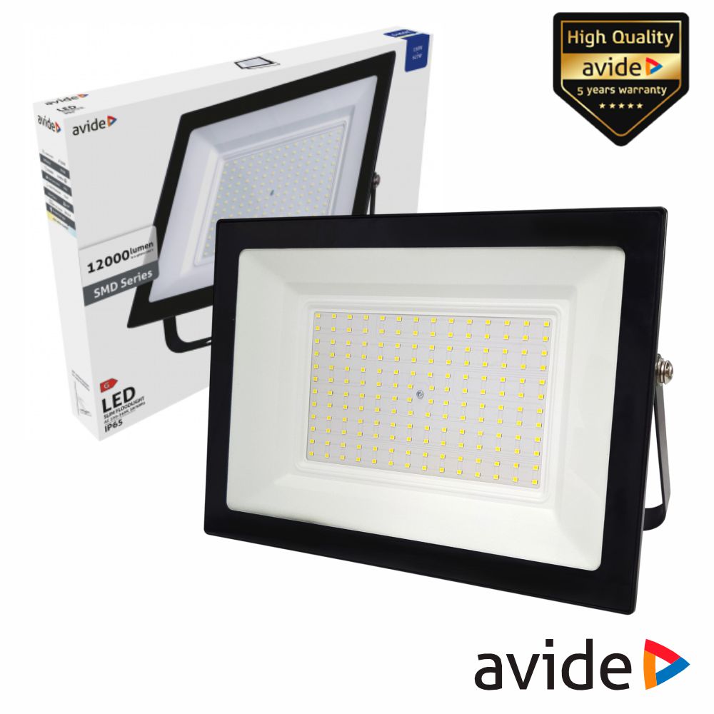 Foco LED 150W 230V 6400K 12000lm Preto IP65 AVIDE