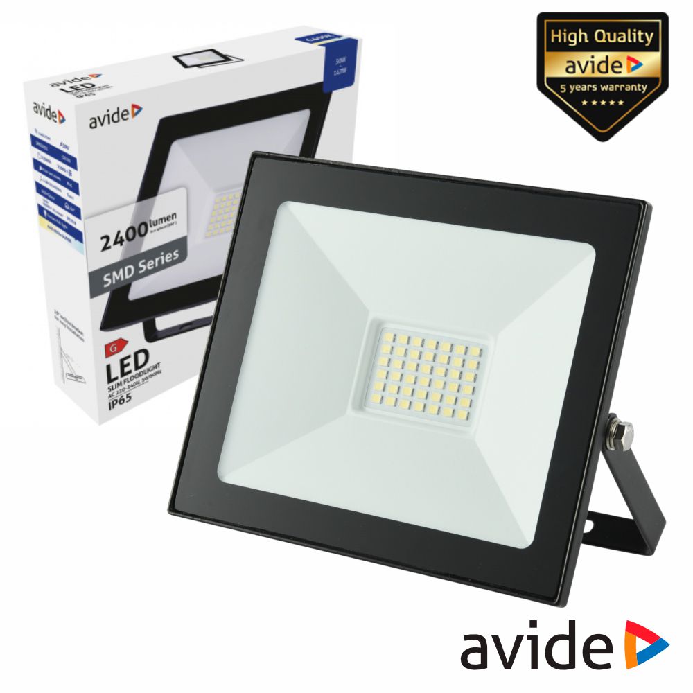 Foco LED 30W 230V 6400K 2400lm Preto Avide