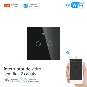 Interruptor Sem Fios 2 Canais Rf433 Preto