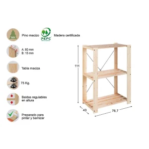 Estante 3 Prateleiras Evolution 111x76,7x43cm Pinh