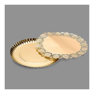Bandeja Redonda C/ Toalhinhas Ouro 23cm
