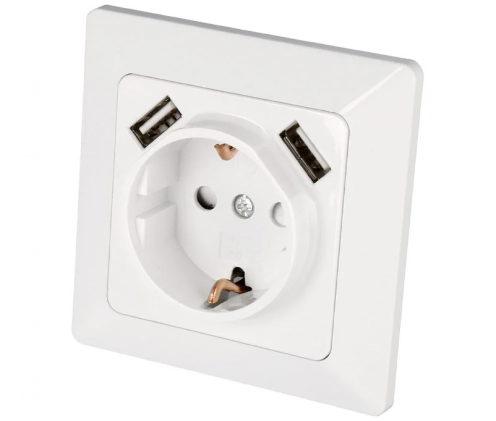 Tomada Schuko para Incorporar e 2 Usb 5v / 2100ma