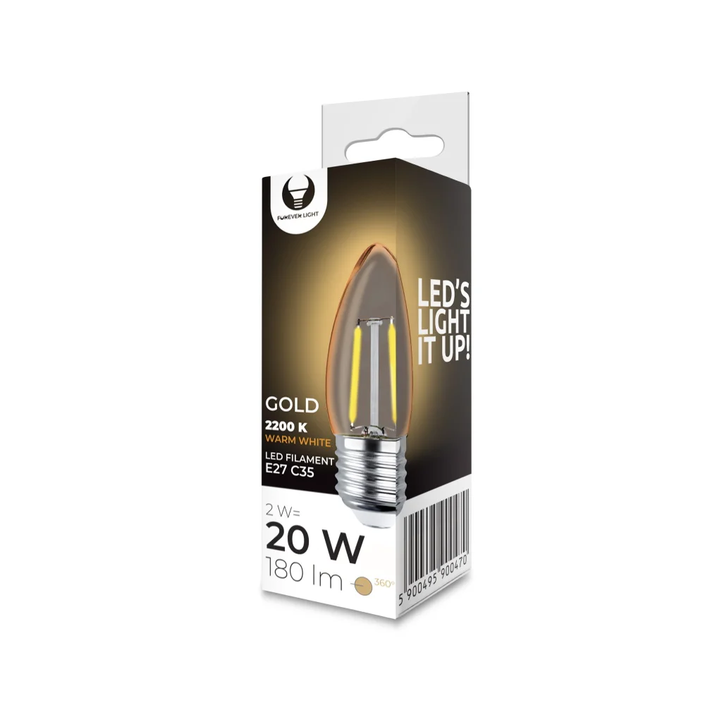 Lâmpada LED Filamento E27 C35 2w 230v 2200k 180lm.