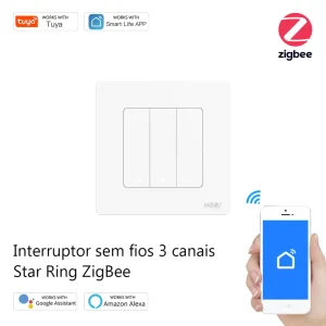 Interruptor Sem Fios 3 Canais Star Ring Zigbee