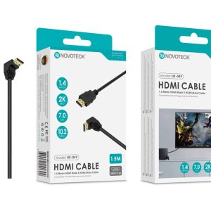 Cabo HDMI 1.5M Novoteck HK-049 com Ângulo de 90° – Versão 1.4, Suporte 2K UHD, 10.2Gbps