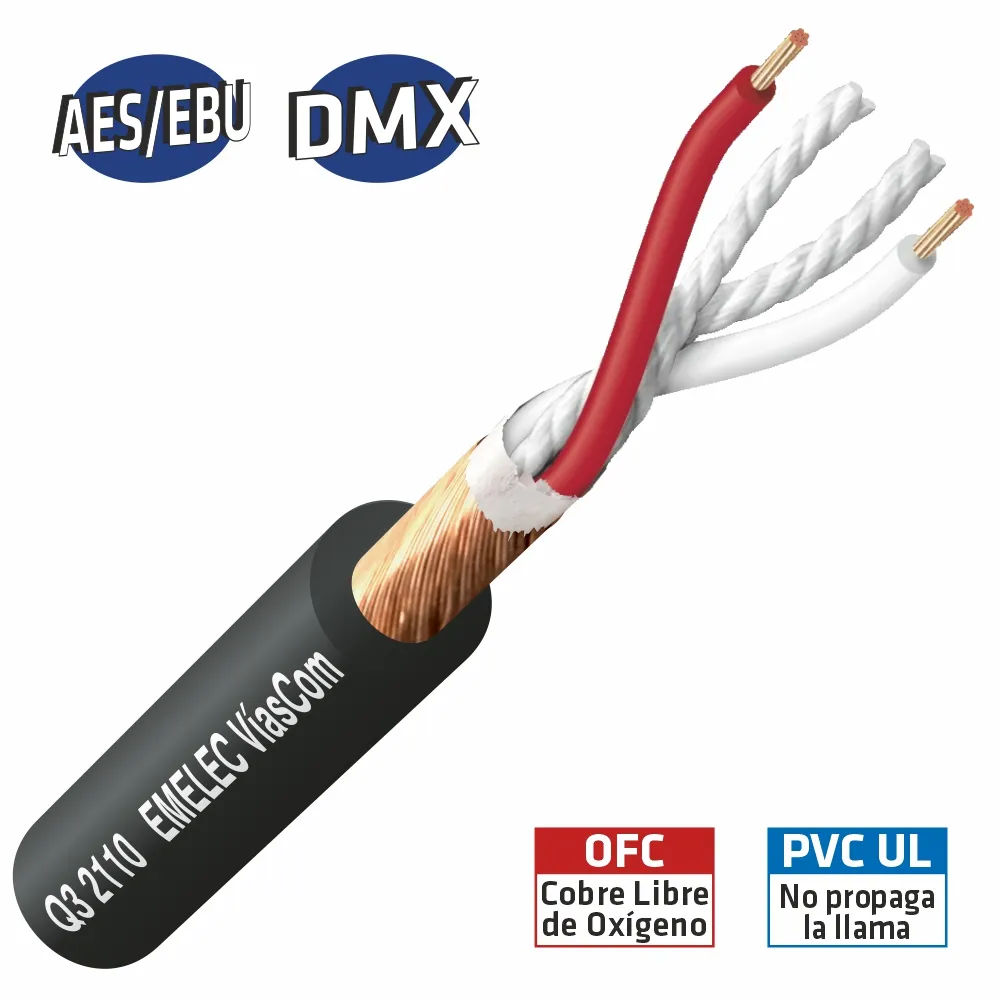 Cabo DMX Ø6,3mm 2 Cond.+ Malha Preto 100mt - Bobine