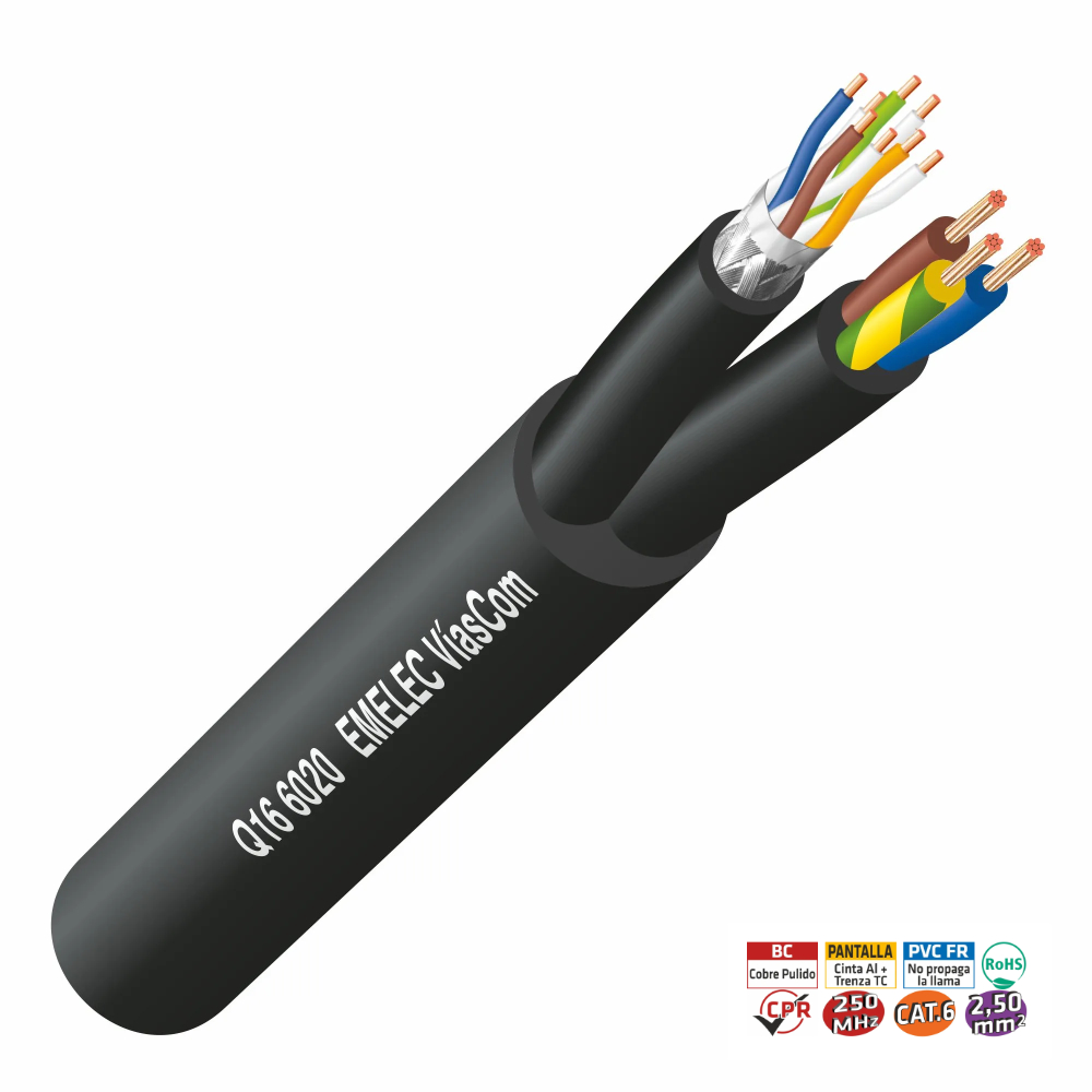 Cabo CAT6A SF/UTP + DMX + Alimentação 3×2,50mm² (metro)