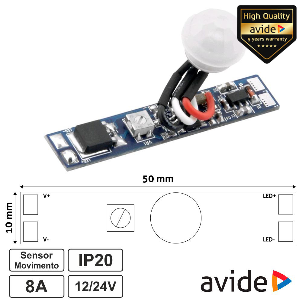 Controlador Mini Sens. Movimento p/ Fita LED 12/24V 8A AVIDE
