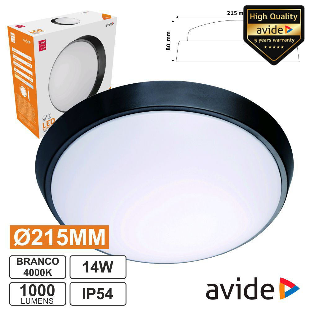 PAINEL LED REDONDO APLIQUE 14W 215MM 4000K 1000LM IP54 AVIDE