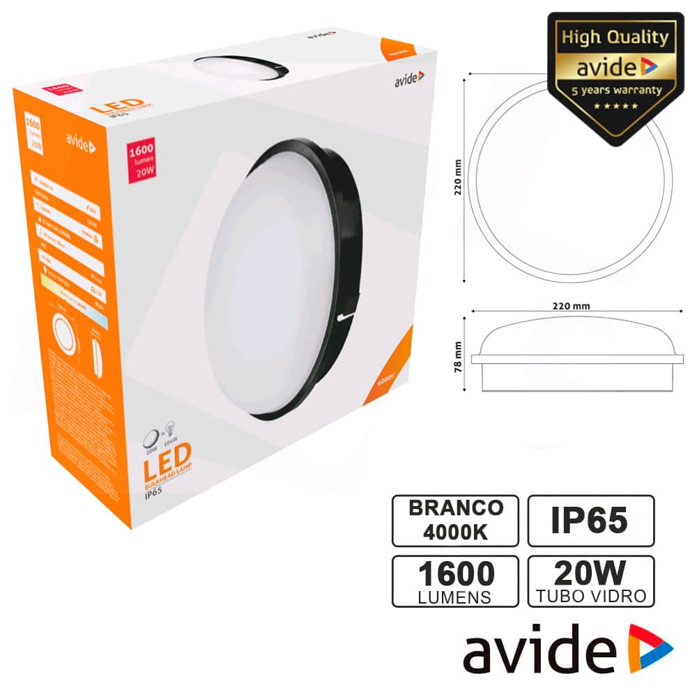 ABBHL-R-20W-NW-BL Painel leds redondo 20W 220mm 4000K 1600LM IP65 AVIDE