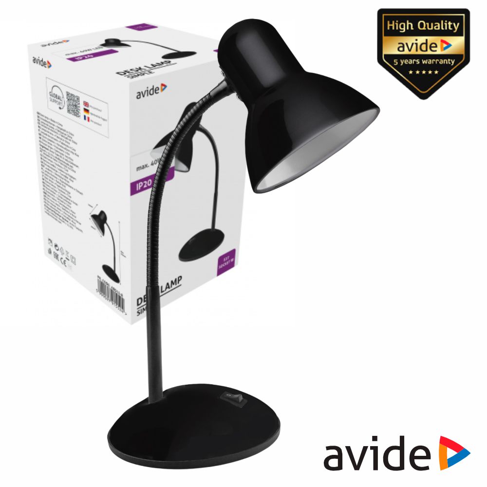 Candeeiro Secretária E27 40W IP20 Preto AVIDE