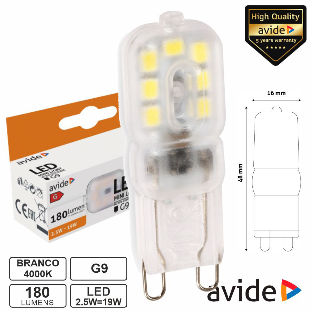Lâmpada LED G9 2.5W 230V 4000K 180lm AVIDE